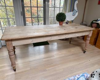 Pine Dining Room Table with Weaved Chairs