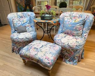Upholstered Chairs with Ottoman