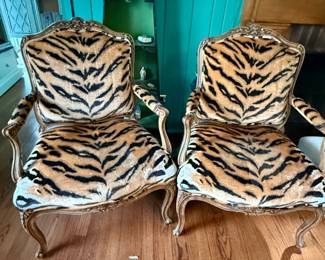 Upholstered Tiger Printed Armchairs 