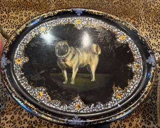 Antique Tray with Pug and Mother of Pearl