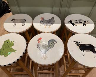 Stools with Hand painted Farm Animals 