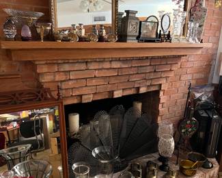 Assorted brass, vintage crystal candle sticks, mirrors large Asian vase.