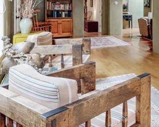 Lovely Side Chairs, Bookcase and rugs.