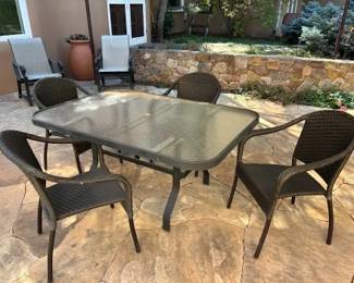 Patio Glass Table with 4 Chairs