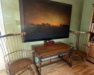 Gustav Stickley Side Chairs, with Artwork by Michael Dubina who has been an acclaimed painter of the midwestern landscape for over 20 years.