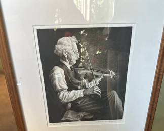 Jackson Lee Nesbitt, etching 1955 Old Man with a Violin Signed and Titled