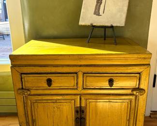 Oil on canvas study on yellow cabinet