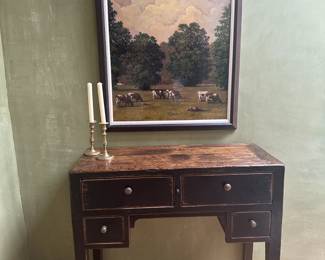 Michael Heberlein has been a resident of Lancaster County for most of his life. He has pursued a multi- faceted career in art: studio painter, art appraiser, gallery founder, art restorer, lecturer and writer. In 1985, Heberlein was part of a group exhibit entitled "Five in Focus" at the Reading Museum in Berks County, PA. A review of the exhibit by art critic Tulio DeSantis stated that "Heberlein's radiant acrylic-on-canvas paintings, such as the magnificent pointillist picture called "Mont de Joie" or the haunting rural landscape entitled "Big Barn Fire" are alluring and entrancing enough in themselves to garner the lion's share of attention. His elegantly obsessive facture embodies the chiaroscuro draftsmanship, smooth surface, and high finish of old-master paintings. His imagery is surrealist; his perspective is modern; his vision is contemporary."