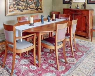 Thomas Moser Dining Table and 8 Chairs (2 with Arms 6 without Arms) Solid Cherry, signed and meticulously cared for over 41 years.