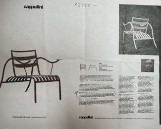 Cappellini Easy Chair in varnished metal, with fame in tube, seat and back in flat bars. Armrests are fitted with drink trays. Includes custom cushion.