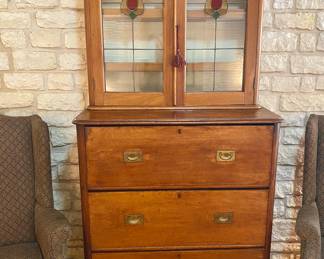 2 piece campaign chest secretary desk