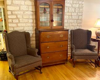 2 piece campaign chest secretary desk