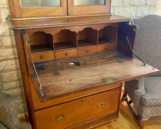 2 piece campaign chest secretary desk