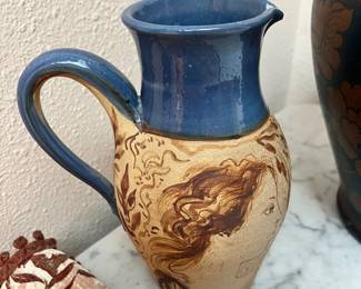 Hand Painted Stoneware Pitcher with Women's Portrait