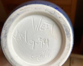  Ray West Camp Nelson Pottery Blue Vase