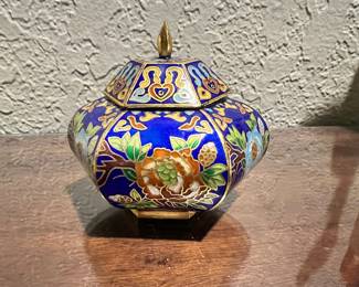 Blue Floral Cloisonné Trinket Box