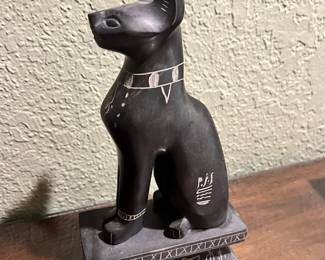 Carved Stone Egyptian Goddess Bastet Sitting Cat Figurine 