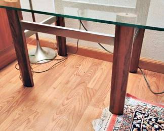 Italian Rosewood/Chrome End Table with Glass Top