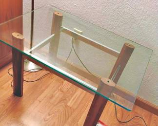 Italian Rosewood/Chrome End Table with Glass Top