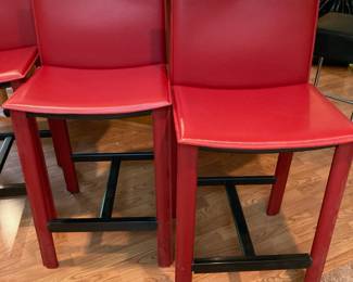 Set of 4 Antonio Sibau Italian Red Leather Bar Stools