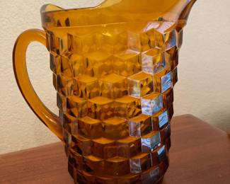 Amber Cubist Indiana Glass Colony Whitehall Pitcher