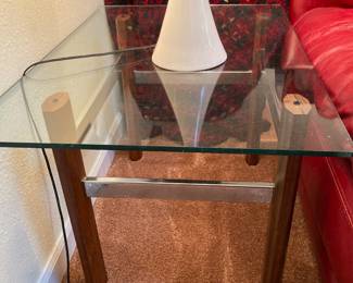 Italian Rosewood/Chrome End Table with Glass Top