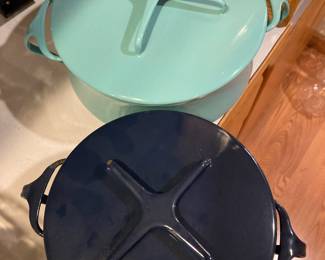 Kobenstyle Dansk Mid-Century Midnight Blue Enamel Dutch Oven, Kobenstyle Dansk Mid-Century Turquoise Enamel Dutch Oven  