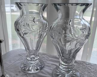 Signed Tall Crystal Vases