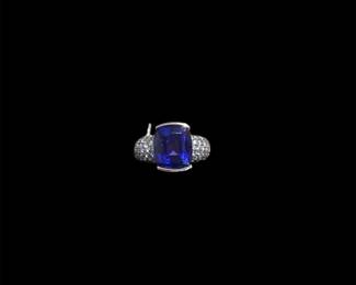 18K Gold Ring with 14 CW Tanzinite & 3.5 TCW Diamonds