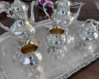 Sterling Silver Service. Silver Plate Tray