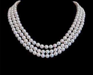 Triple Strand Mikimoto Pearls Blue Lagoon Quality with Original Box