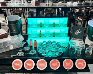 Lighted 3-Tier Countertop Liquor Display, Bar Caddie Condiment Dispenser, Remy Martin Cognac Lighted Ice Buckets, Remy Martin Rock Glasses (We have over 50 of these), and other Remy Martin Cognac Items