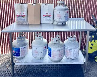 Stainless Steel Prep Table, Propane Tanks and Fryer Oil