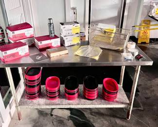 Stainless Steel Prep Table, Popcorn Baskets, Bar Glasses, Fryer Baskets