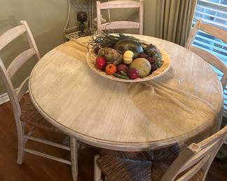 Pedestal Kitchen Table with Four Cane Ladder Back Chairs