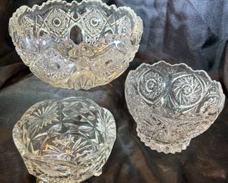 American Crystal Star of David Candy Dish, EAPG US GLASS Company Salad Bowl - Sunburst Pattern, Small Pressed Glass Footed Bowl