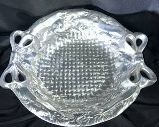 Large Cast Aluminum Basket Weave Bowl with Bow Handles