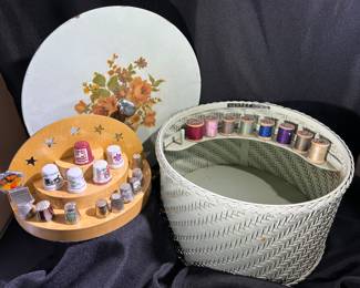 Vintage Sewing Basket and Thimble Collection