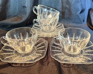 Federal Glass Teacups & Saucers
