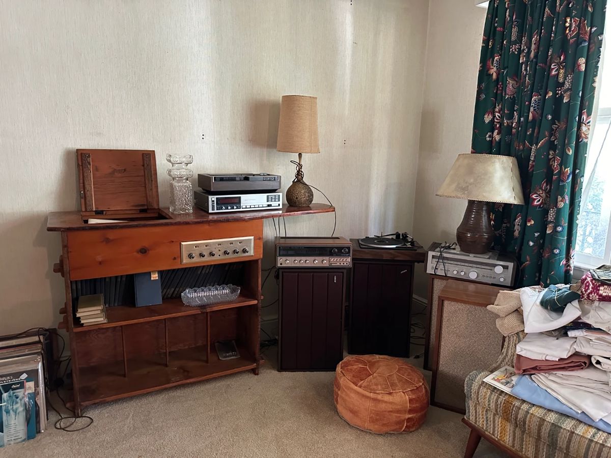 Vintage Stereo Cabinet w/ Realistic Turntable & Scott Stereomaster, Kenwood Receiver, LXI Turntable, Scott Receiver, KLH and Jensen Speakers