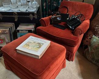 Velvet Chair & Ottoman, Vintage Handbags