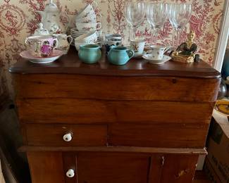 Antique Dry Sink, Dansk Stemware, Tea Set, Van Briggle Pottery Sugar & Creamer