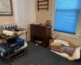 Vintage Cart, Music Cabinet, Linens