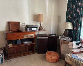 Vintage Stereo Cabinet w/ Realistic Turntable & Scott Stereomaster, Kenwood Receiver, LXI Turntable, Scott Receiver, KLH and Jensen Speakers