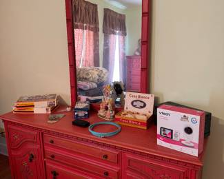 Red dresser and mirror 