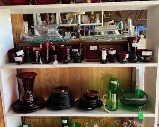 Royal Ruby Red Anchor Glass 1930's Vintage Green depression glass 1930's