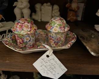 James Kent Chintz Salt & pepper shaker under plate