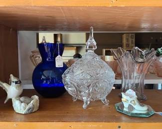 Cut glass candy bowl, Vases