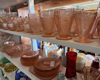Pink Floral (Poinsettia) Depression Glass - 1930's
