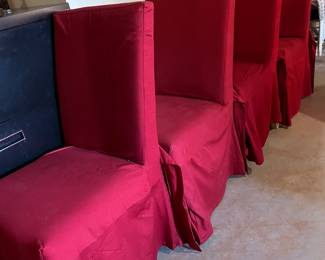 4 red skirted dining chairs 